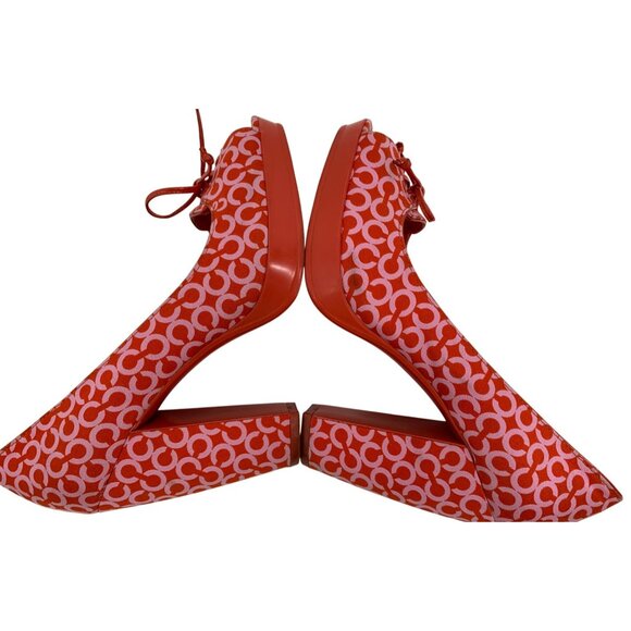 Coach Corry Red Pink Open Gem Peep Toe Chunky High Heels Size 6 Q10646 GUC - Picture 8 of 10